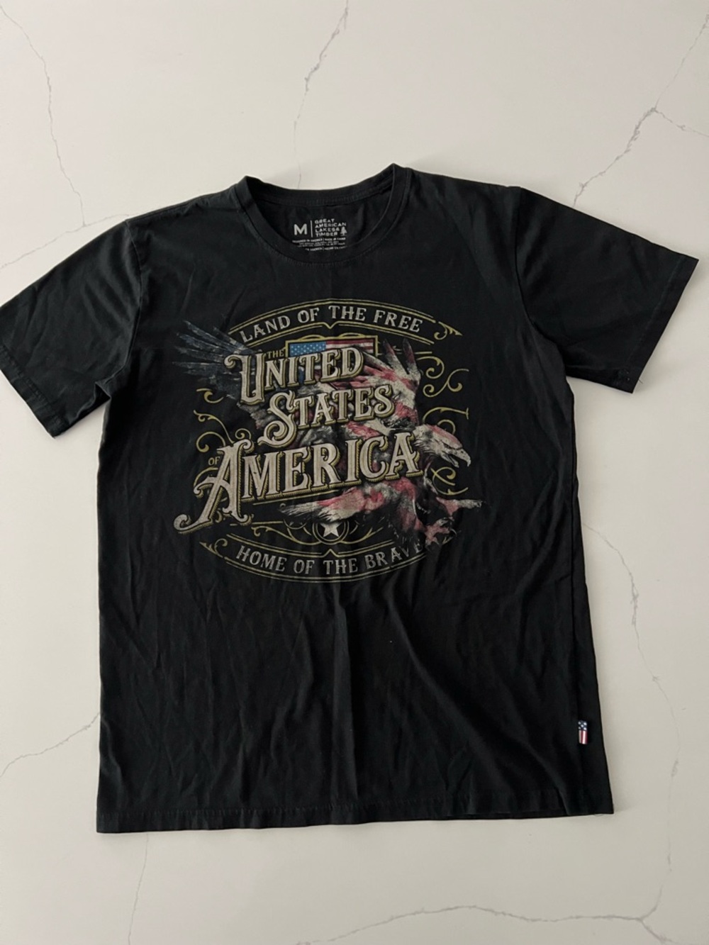 Great American Lakes & Timber  Men's Medium Black United States Short Sleeve